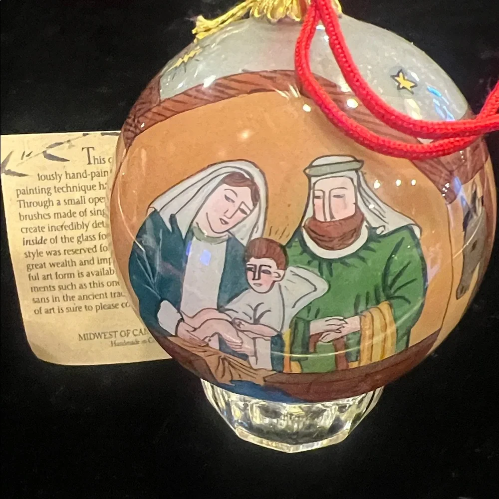 Reverse Hand-Painted Nativity Scene Hand Blown Ornament with Box